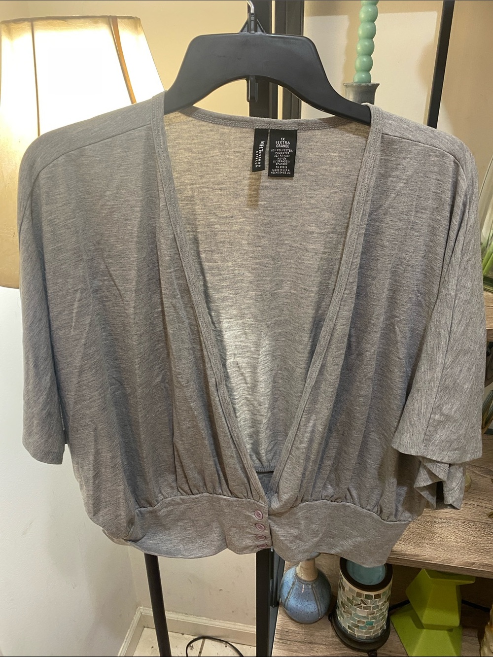 Mix No. 6 Gray Draped Short Sleeve Blouse
